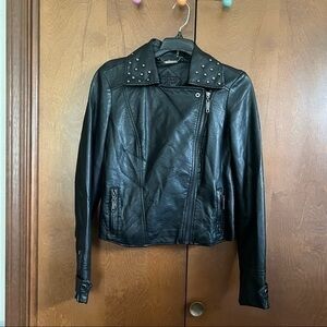 JouJou Faux  Black Leather Studded Jacket Lined in Red Sz Small